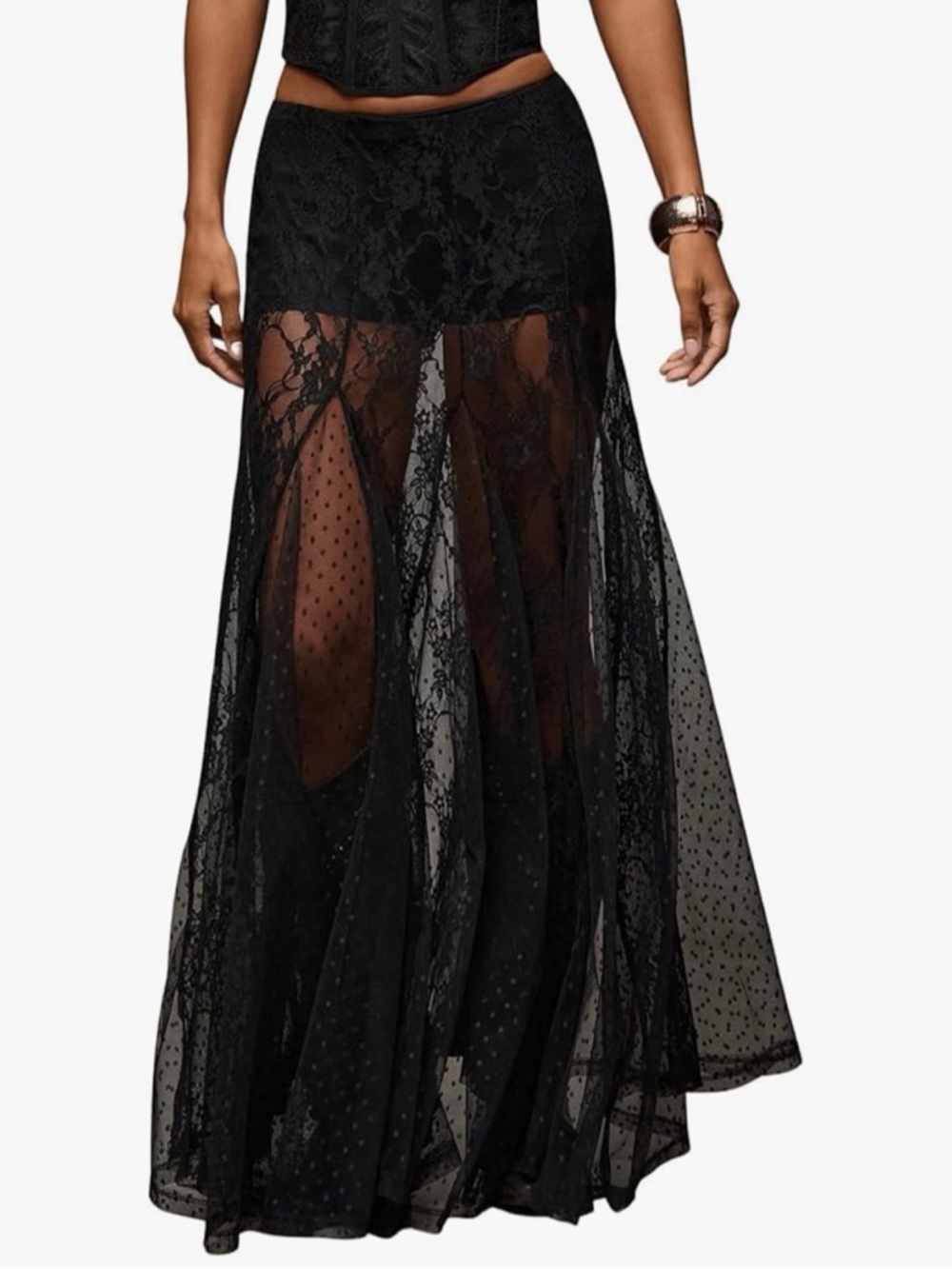 Sheer Lace Maxi Skirt - Black